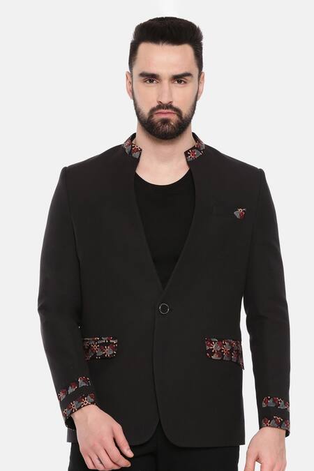 Mayank Modi - Men_Black Cotton Embroidery One-buttoned Blazer _Online_at_Aza_Fashions