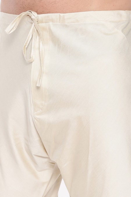 Mayank Modi - Men_Green Silk, Cotton, Muslin Embroidery Abstract Print Long Kurta And Pant Set _at_Aza_Fashions