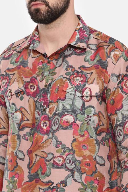 Buy_Mayank Modi - Men_Purple Muslin, Silk Retro Floral Print Kurta Set For Kids_Online_at_Aza_Fashions