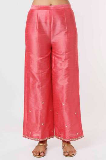 Buy_Mehak Murpana_Pink Silk Embroidery V-neck Floral Kurta And Pant Set _Online_at_Aza_Fashions