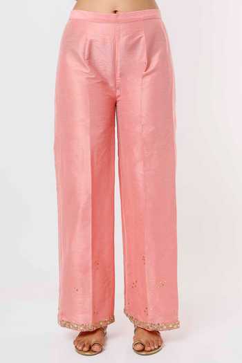 Buy_Mehak Murpana_Pink Silk Embroidery V-neck Neckline Kurta And Pant Set _Online_at_Aza_Fashions