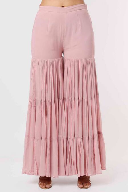 Buy Mehak Murpana Pink Silk, Chiffon Sequins Square Neck Abstract Embroidered Kurta Sharara Set Online at Aza Fashions Buy_Mehak Murpana_Pink Silk, Chiffon Sequins Square Neck Abstract Embroidered Kurta Sharara Set _Online_at_Aza_Fashions