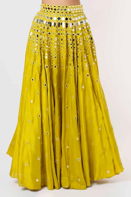 Buy_Mehak Murpana_Green Crepe Mirrors Halter Neck Embroidered Lehenga Set _Online_at_Aza_Fashions