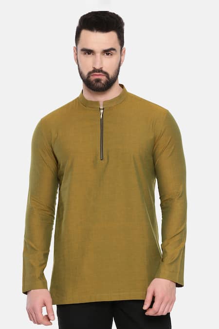 Mayank Modi - Men_Green Cotton Malai Short Kurta For Kids_Online_at_Aza_Fashions