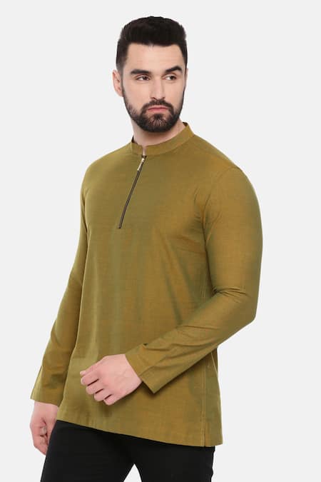 Shop_Mayank Modi - Men_Green Cotton Malai Short Kurta For Kids_Online_at_Aza_Fashions