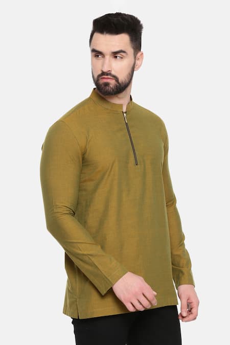 Mayank Modi - Men_Green Cotton Malai Short Kurta For Kids_at_Aza_Fashions