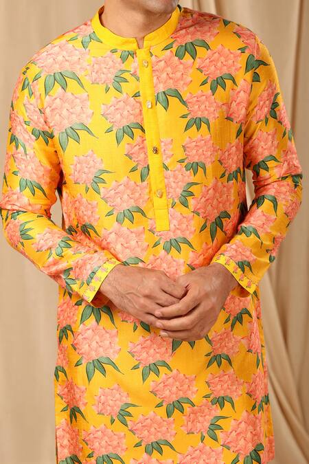 Shop_Masaba_Yellow Raw Silk Printed Candy Swirl Kurta _Online_at_Aza_Fashions