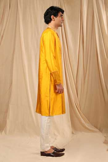 Buy_Masaba_Yellow Raw Silk Sorbet Kurta_Online_at_Aza_Fashions
