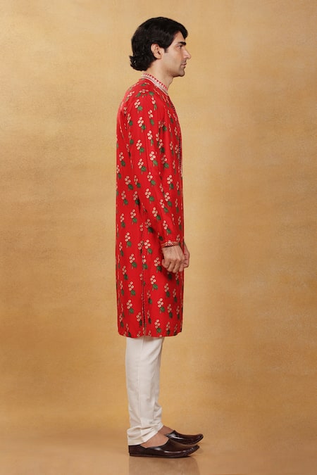 Buy_Masaba_Red Silk Embroidery Cotton Candy Kurta _Online_at_Aza_Fashions