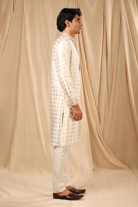 Buy_Masaba_Ivory Silk Embroidery Wallflower Print Kurta_Online_at_Aza_Fashions