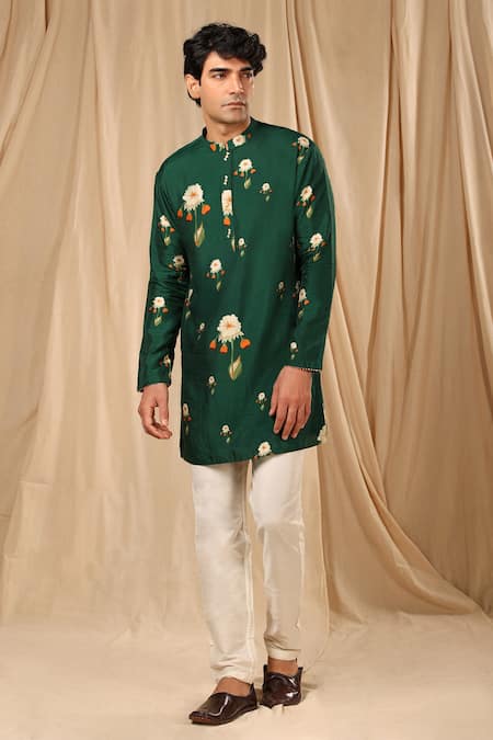 Buy_Masaba_Green Silk Buttercup Print Kurta _Online_at_Aza_Fashions