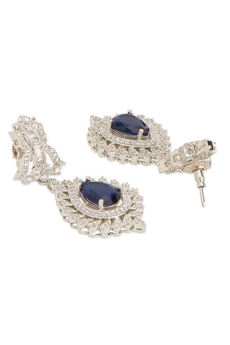 Shop_Mae Jewellery By Neelu Kedia_Blue Zircon, Sapphire, Rhodium Stone Embellished Necklace Set_Online_at_Aza_Fashions