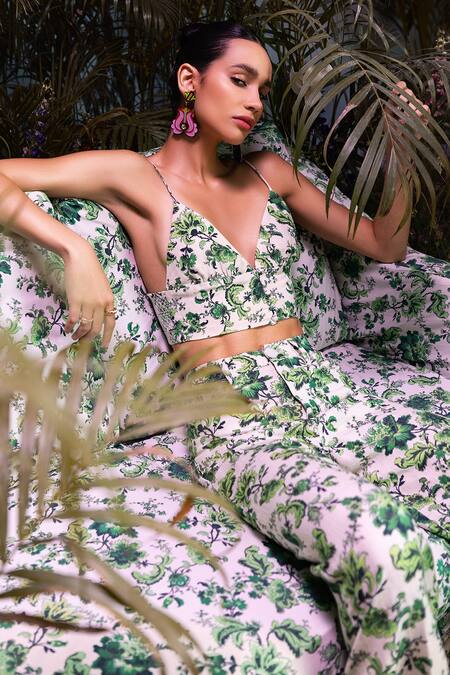 Shop_House Of Eda_Green 100% Linen Arizona V Chloe Crop Top And Trouser Set _Online_at_Aza_Fashions