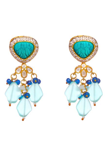 Buy_Minaki_Blue Beads, Diamonds Mughal Embellished Choker Necklace Set_Online_at_Aza_Fashions