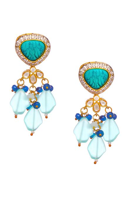 Shop_Minaki_Blue Beads, Diamonds Mughal Embellished Choker Necklace Set_Online_at_Aza_Fashions