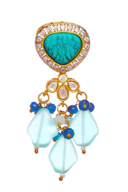 Minaki_Blue Beads, Diamonds Mughal Embellished Choker Necklace Set_at_Aza_Fashions