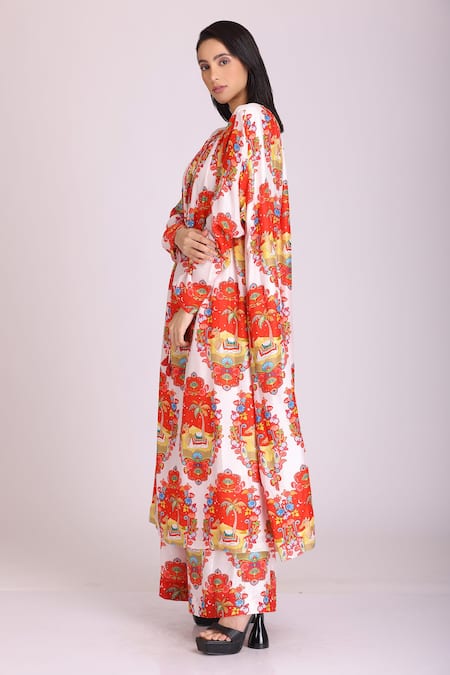 Buy_Alpona Designs By Soham Acharya_White Cotton Silk Floral Round Print Tunic And Palazzo Set _Online_at_Aza_Fashions