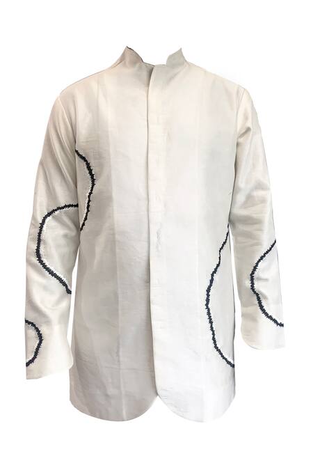 Buy_Antar Agni_Ivory Cotton, Silk Embroidery Big Moth Circles Shirt _Online_at_Aza_Fashions