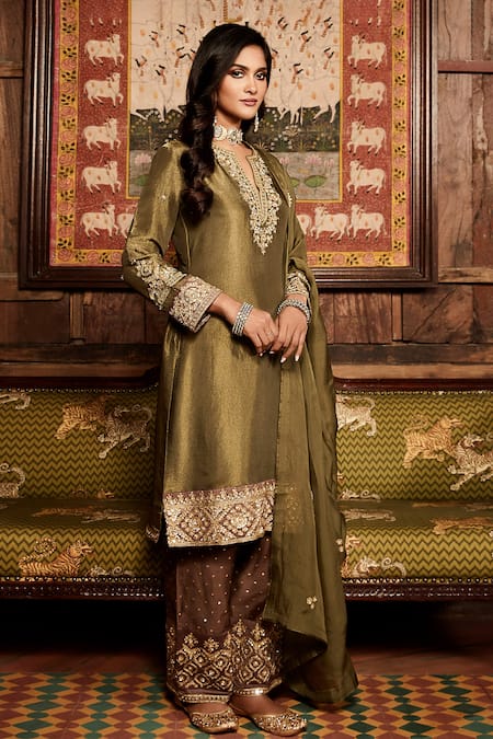 Matsya Green Georgette Tissue Embroidery Kasab Aari And Zardozi Heritage Kurta Set Online at Aza Fashions Matsya_Green Georgette Tissue Embroidery Kasab Aari And Zardozi Heritage Kurta Set _Online_at_Aza_Fashions