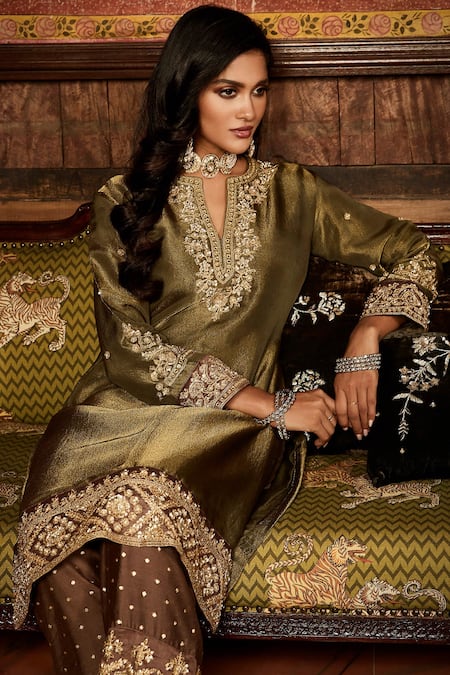 Buy Matsya Green Georgette Tissue Embroidery Kasab Aari And Zardozi Heritage Kurta Set Online at Aza Fashions Buy_Matsya_Green Georgette Tissue Embroidery Kasab Aari And Zardozi Heritage Kurta Set _Online_at_Aza_Fashions