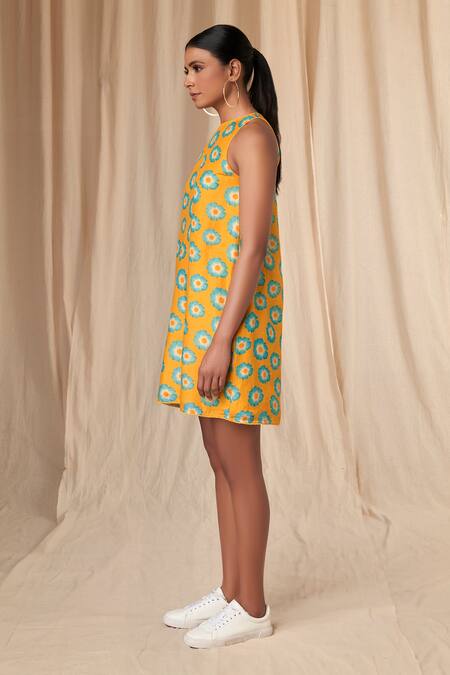 Buy_Masaba_Yellow Halter Neck Crazy Daizy Dress_Online_at_Aza_Fashions