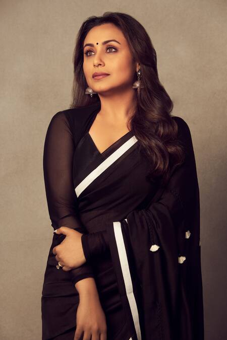 Buy_Masaba_Black Raw Silk, Net, Chanderi Mul Maa Typography Print Saree_Online_at_Aza_Fashions