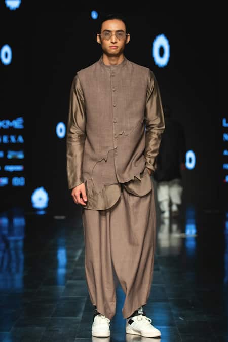 Shop_Antar Agni_Green Handloom Cotton Wide Leg Wing Trouser _Online_at_Aza_Fashions