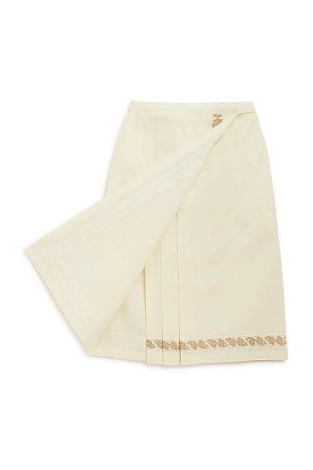 Tiber Taber_Cream Cotton Mundu Dhoti _Online_at_Aza_Fashions
