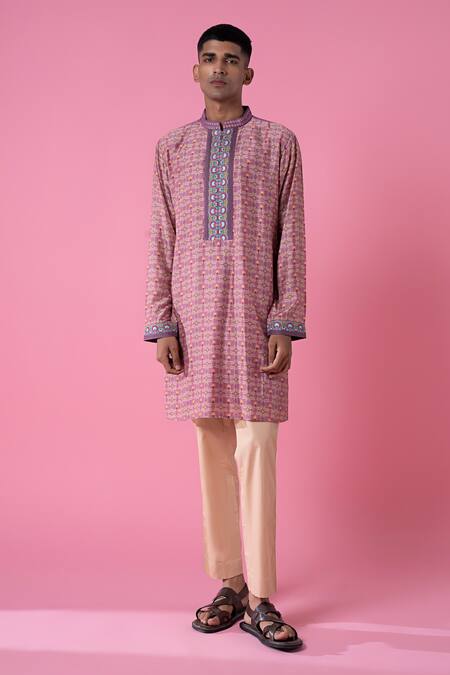 Buy_Siddhartha Bansal_Purple Chanderi Printed Geometric Kurta Set  _Online_at_Aza_Fashions