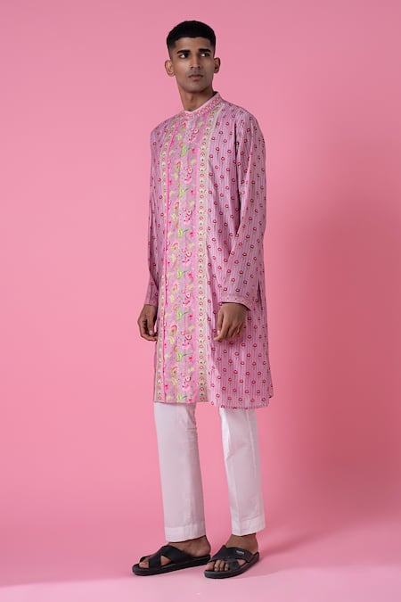 Buy_Siddhartha Bansal_Purple Chanderi Printed Wild Flower Kurta Set  _Online_at_Aza_Fashions