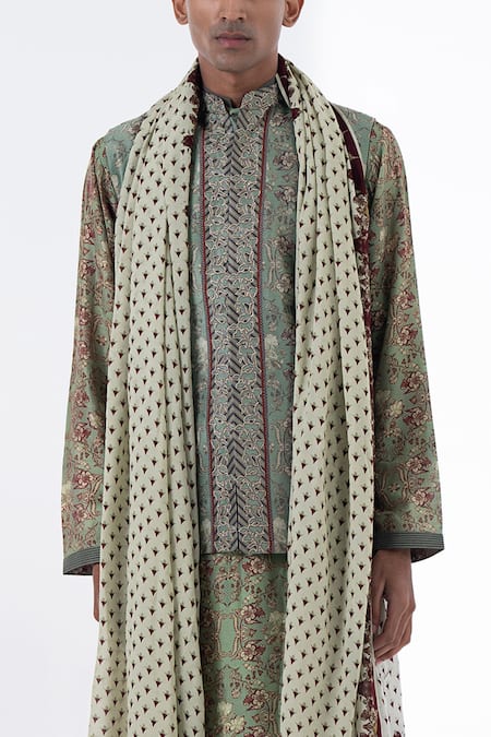 Siddhartha Bansal_Green Flower Print Stole _Online_at_Aza_Fashions