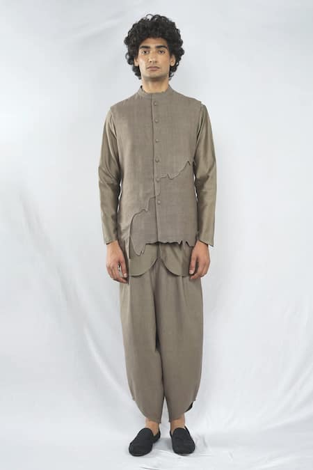 Antar Agni_Green Handloom Cotton Wide Leg Wing Trouser _at_Aza_Fashions