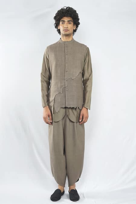 Antar Agni_Green Handloom Cotton Mud Handwoven Bundi _at_Aza_Fashions