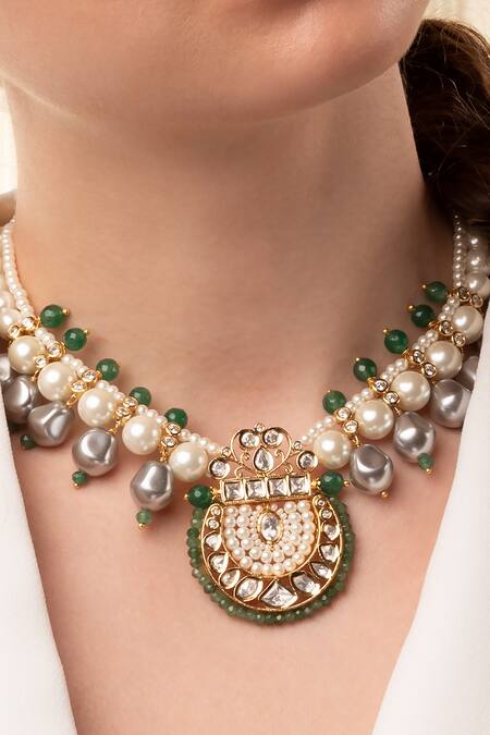 Joules by Radhika_Multi Color Embellished Pearl Pendant Necklace _Online_at_Aza_Fashions