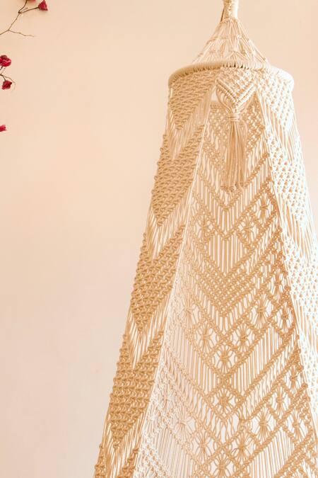 Shop_Karighar_Off White Metal Frame And Natural Cotton Cord Woven Boho Swing Chair With Cushions_Online_at_Aza_Fashions