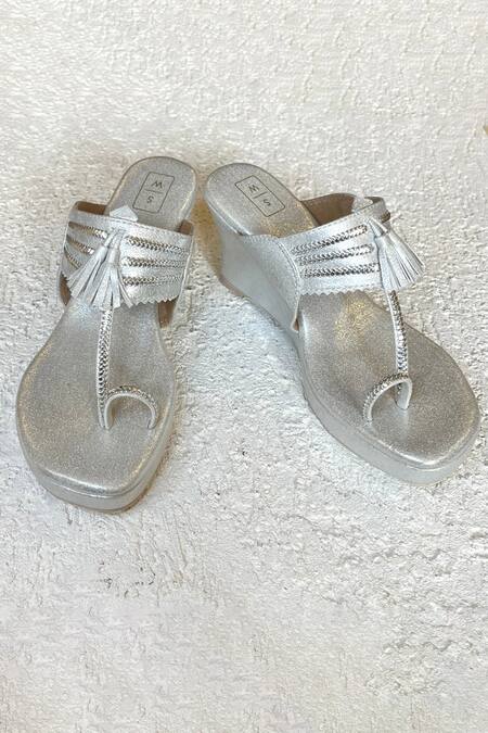Sandalwali_Silver Madhuri Kolhapuri Wedges _Online_at_Aza_Fashions