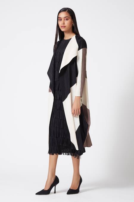 Shop_Scarlet Sage_Black 100% Polyester Plain Open Madison Colorblock Overlay_Online_at_Aza_Fashions