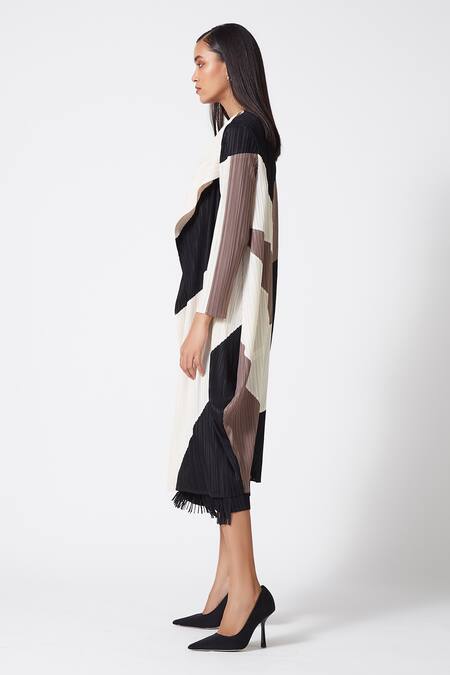 Scarlet Sage_Black 100% Polyester Plain Open Madison Colorblock Overlay_at_Aza_Fashions