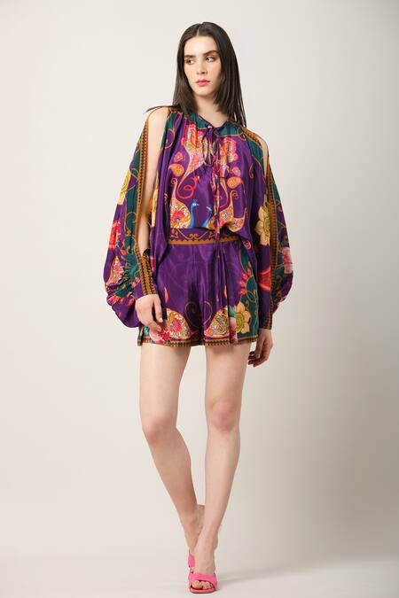 Buy Limerick By Abirr N' Nanki Multi Color Crepe Printed Abstract Paisley Chantae Placement Shorts Buy_Limerick By Abirr N' Nanki_Multi Color Crepe Printed Abstract Paisley Chantae Placement Shorts