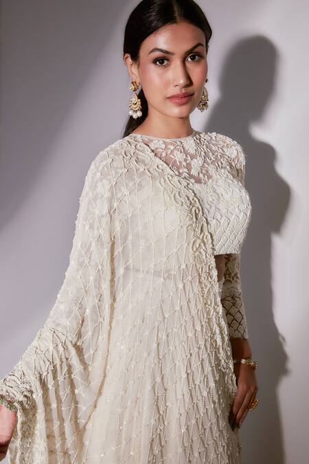 Buy Premya By Manishii Off White Georgette, Tulle Embroidery, Sequins High Garden Blouse Skirt Set Online at Aza Fashions Buy_Premya By Manishii_Off White Georgette, Tulle Embroidery, Sequins High Garden Blouse Skirt Set _Online_at_Aza_Fashions