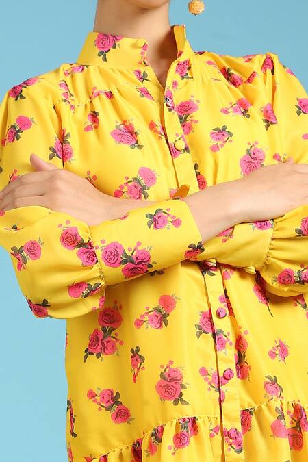 Marche_Yellow Digital Print Shirt Dress _at_Aza_Fashions