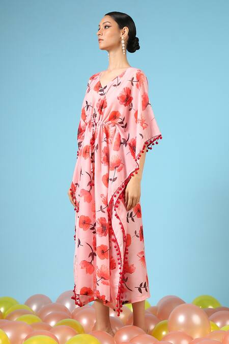 Marche_Peach Floral Print Kaftan _Online_at_Aza_Fashions