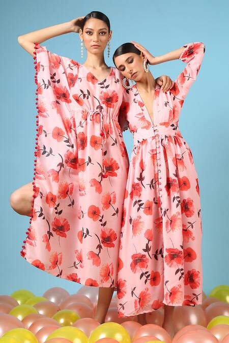 Shop_Marche_Peach Floral Print Kaftan _Online_at_Aza_Fashions