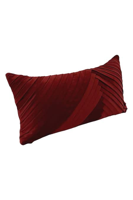 Shop_Throwpillow_Maroon Blend Of Cotton And Polyester Pleated Cushion Cover_Online_at_Aza_Fashions