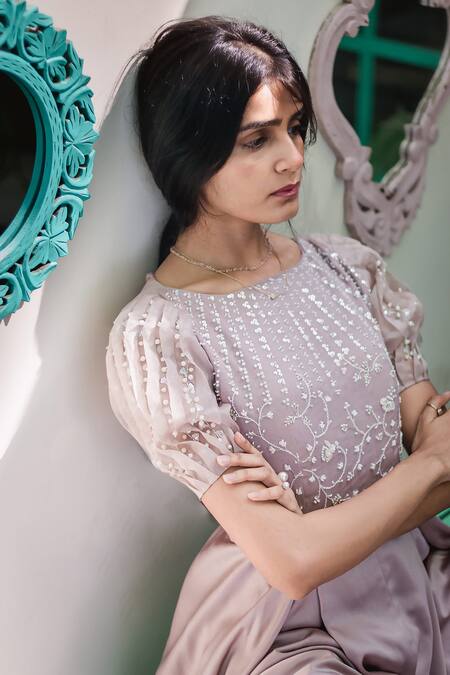 Shop PIRI INDIA Purple Organza Embroidery Boat Neck Bodice Jumpsuit Online at Aza Fashions Shop_PIRI INDIA_Purple Organza Embroidery Boat Neck Bodice Jumpsuit _Online_at_Aza_Fashions