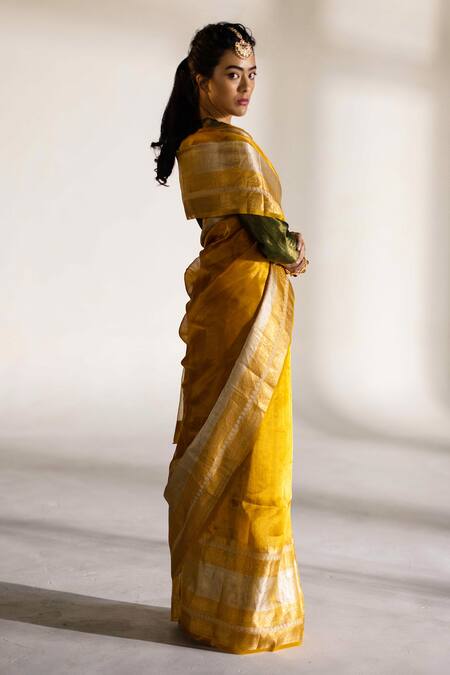 Mimamsaa_Yellow Tissue Silk Woven Raina Saree _Online_at_Aza_Fashions