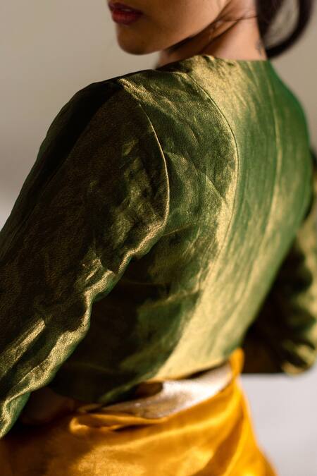 Shop_Mimamsaa_Green Tissue Silk Scoop Neck Ruby Woven Blouse_Online_at_Aza_Fashions