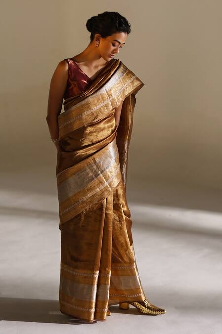 Mimamsaa_Purple Tissue Silk V Neck Karolin Blouse_Online_at_Aza_Fashions