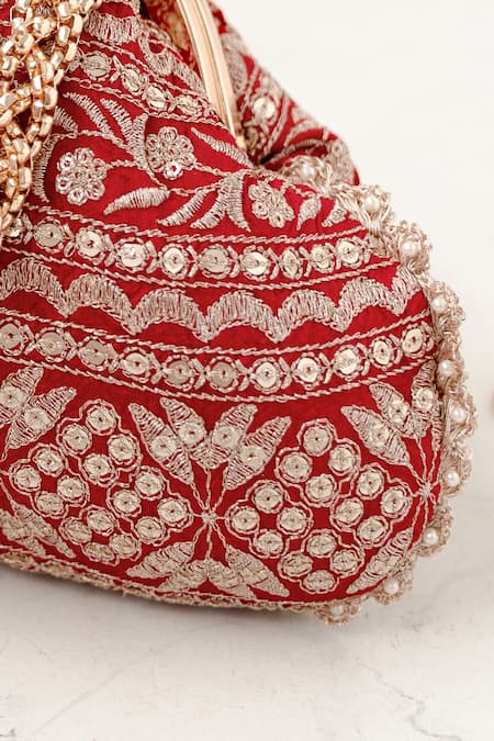 Amyra_Red Embroidery, Sequins Mirai Vintage Purse _Online_at_Aza_Fashions