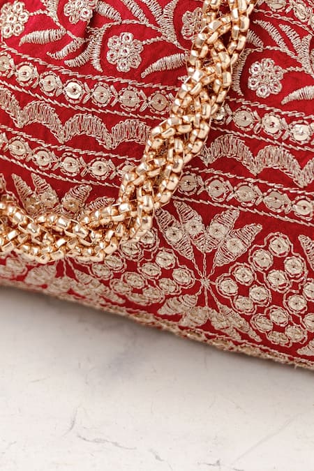 Buy_Amyra_Red Embroidery, Sequins Mirai Vintage Purse _Online_at_Aza_Fashions